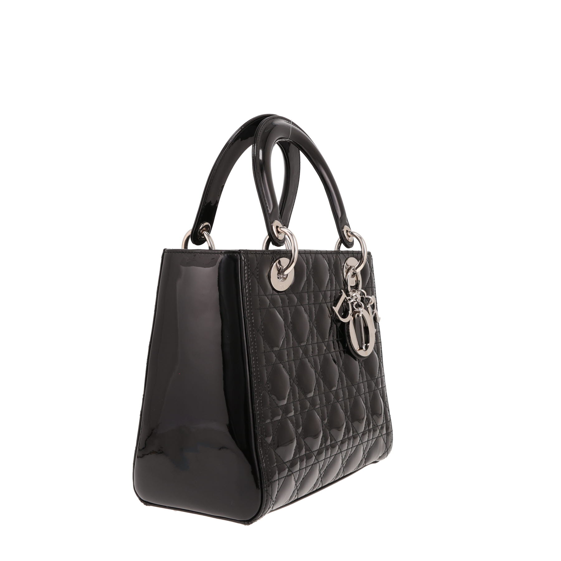 Borsa Dior Lady Dior in pelle verniciata nera