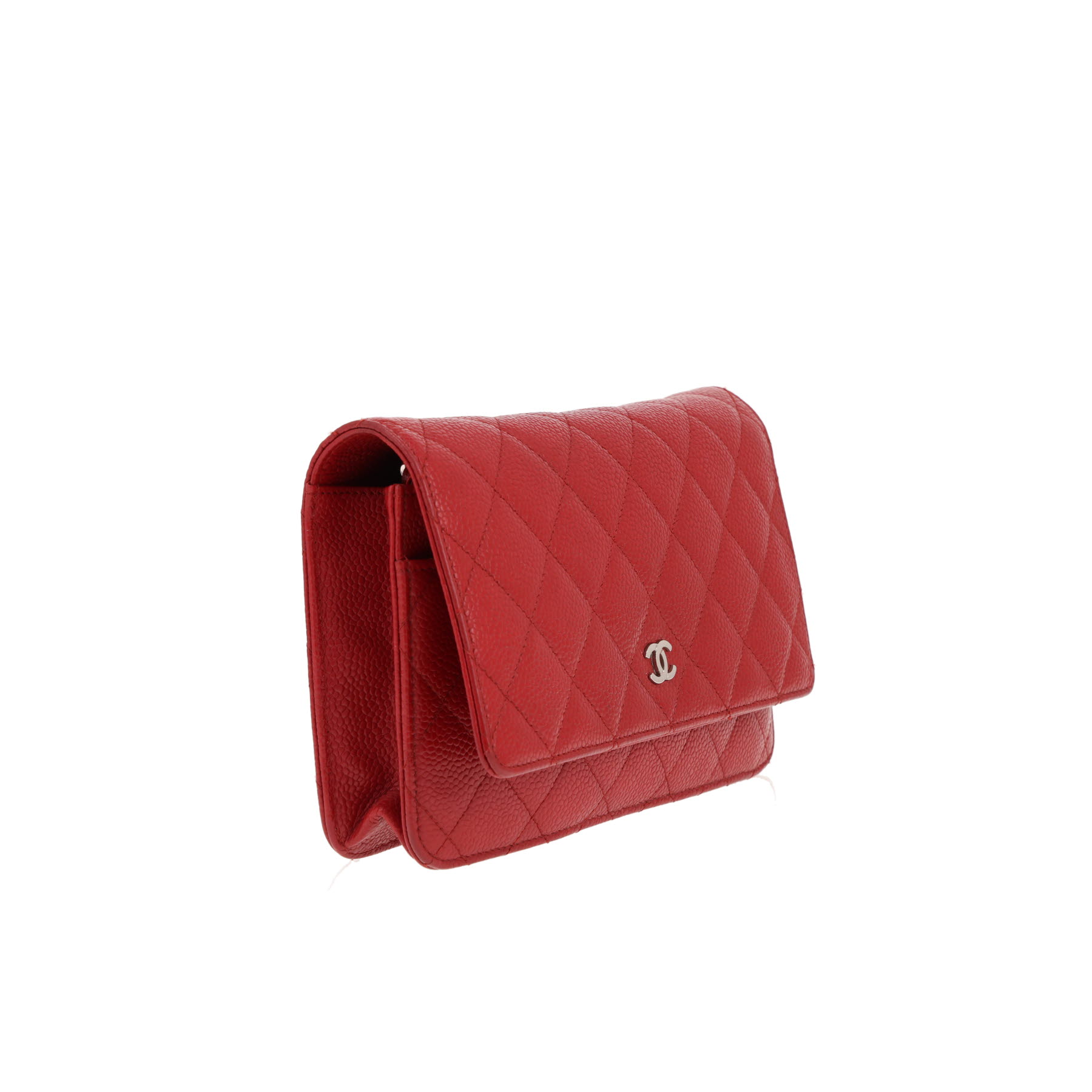 Borsa a tracolla Chanel “Wallet on Chain” in pelle martellata rossa