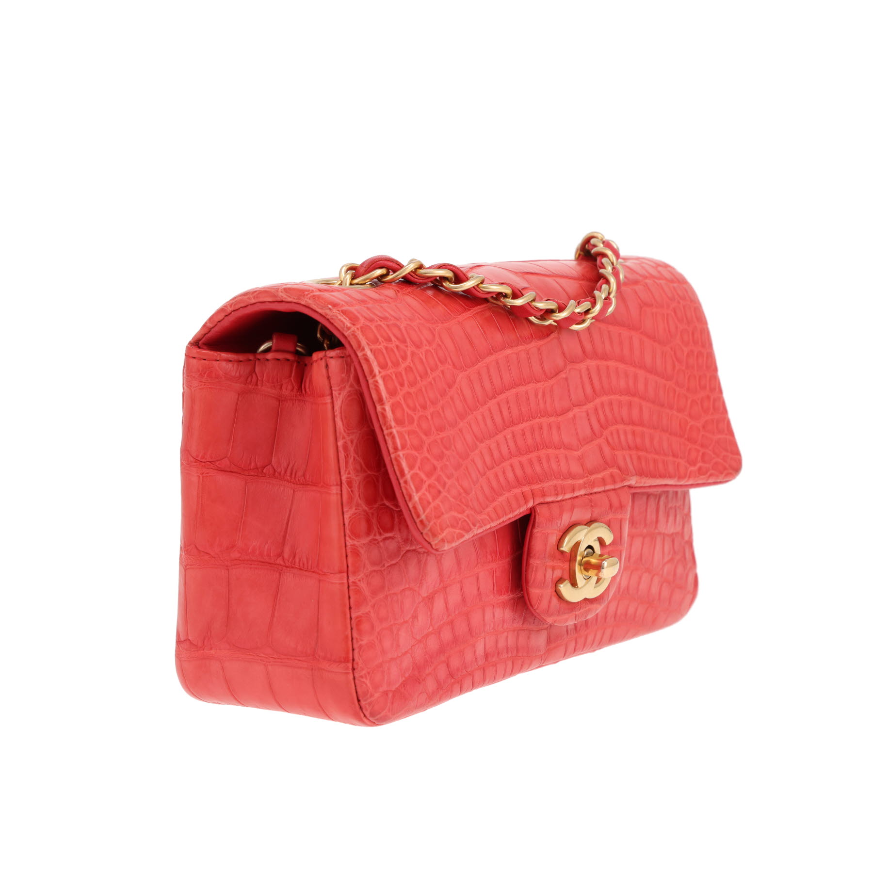 Chanel Timeless Mini crossbody bag in coral crocodile leather