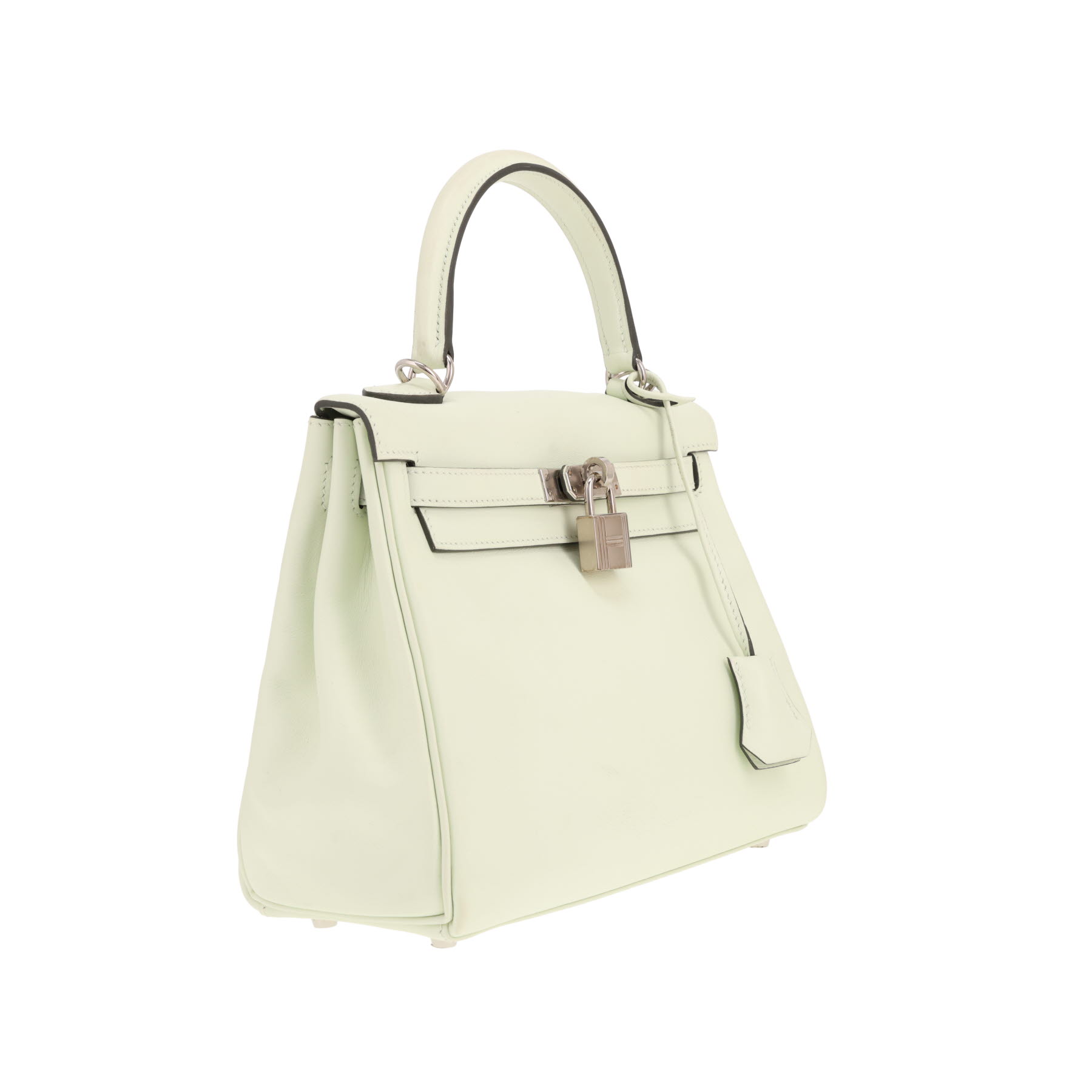 Bolso Hermès Kelly de 25 cm en piel Swift color Verde Fizz