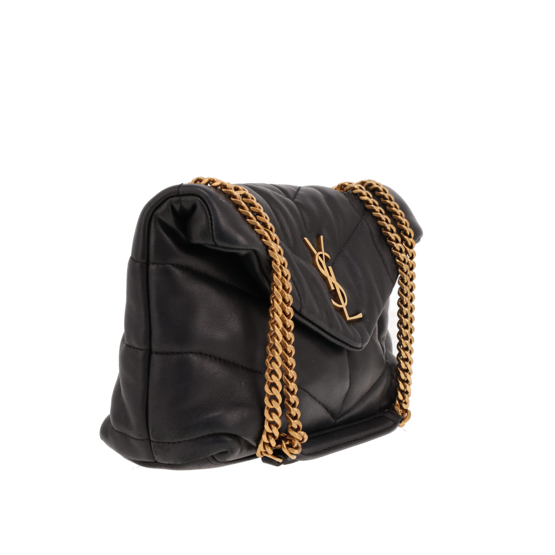 Saint Laurent Loulou Puffer small shoulder bag in black quilted leather
