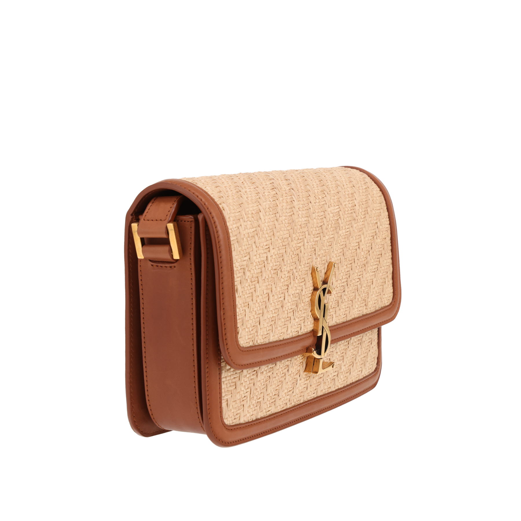 Saint Laurent Solférino shoulder bag in beige raffia and brown leather