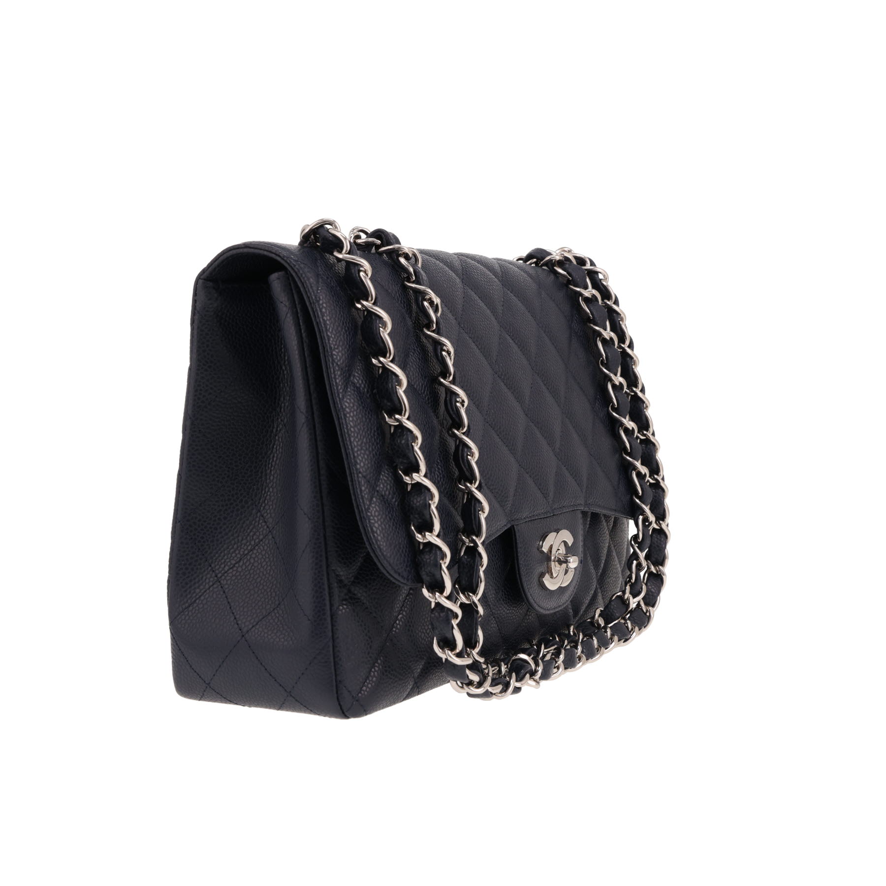 Borsa a tracolla Chanel Timeless Jumbo in pelle martellata Bleu Marine