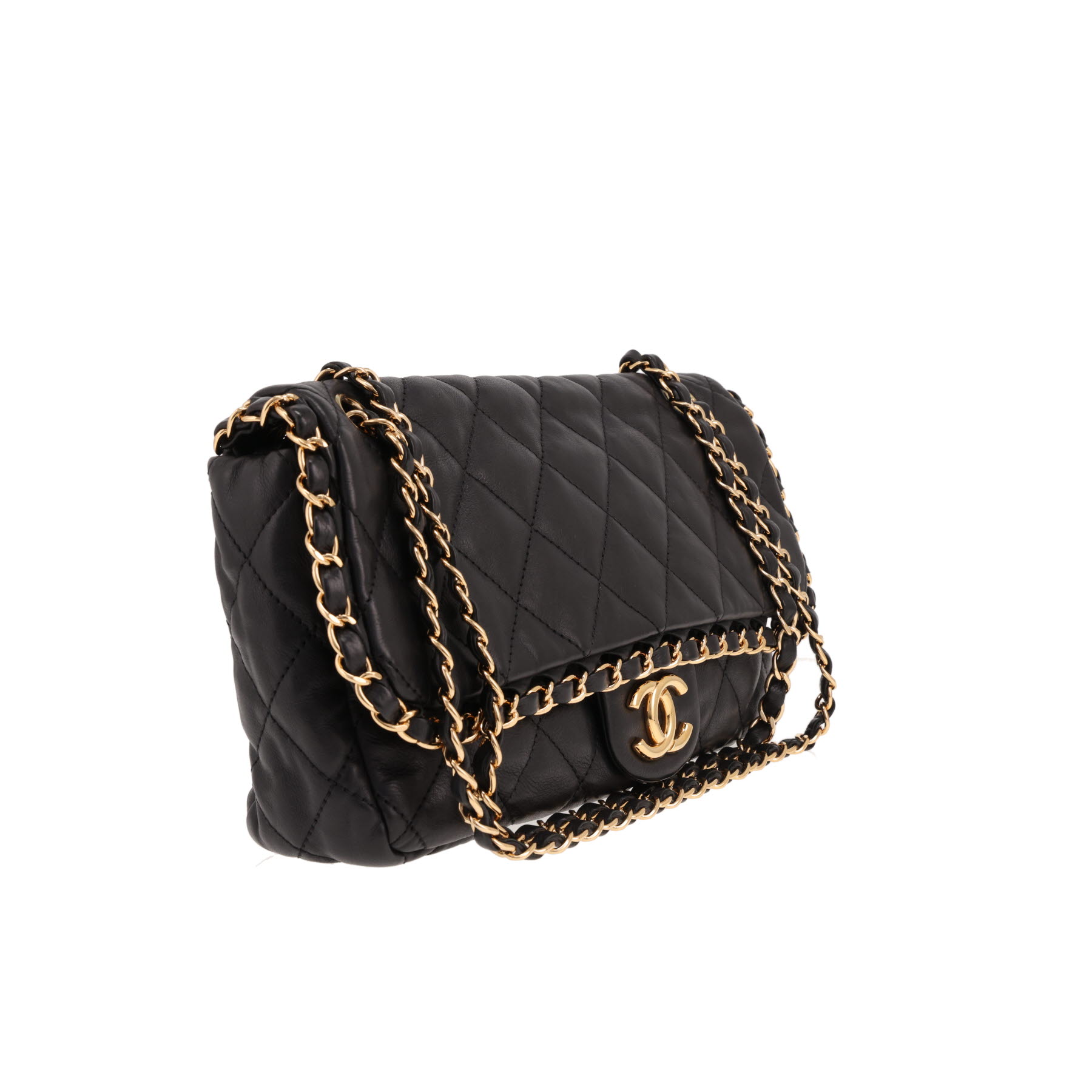Chanel handbag  Black quilted leather flap bag