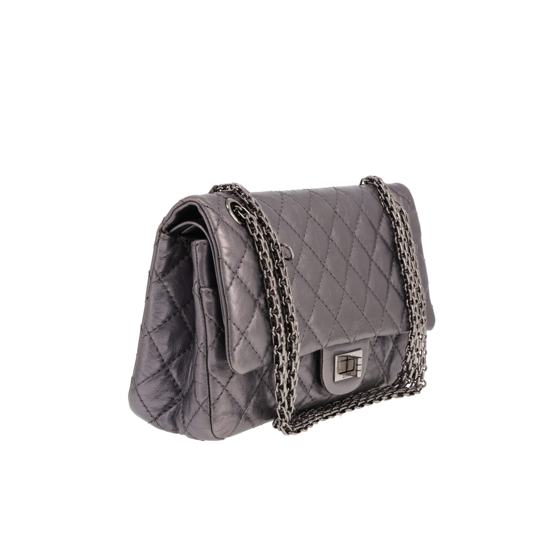Chanel 2.55 handbag in silver quilted leather