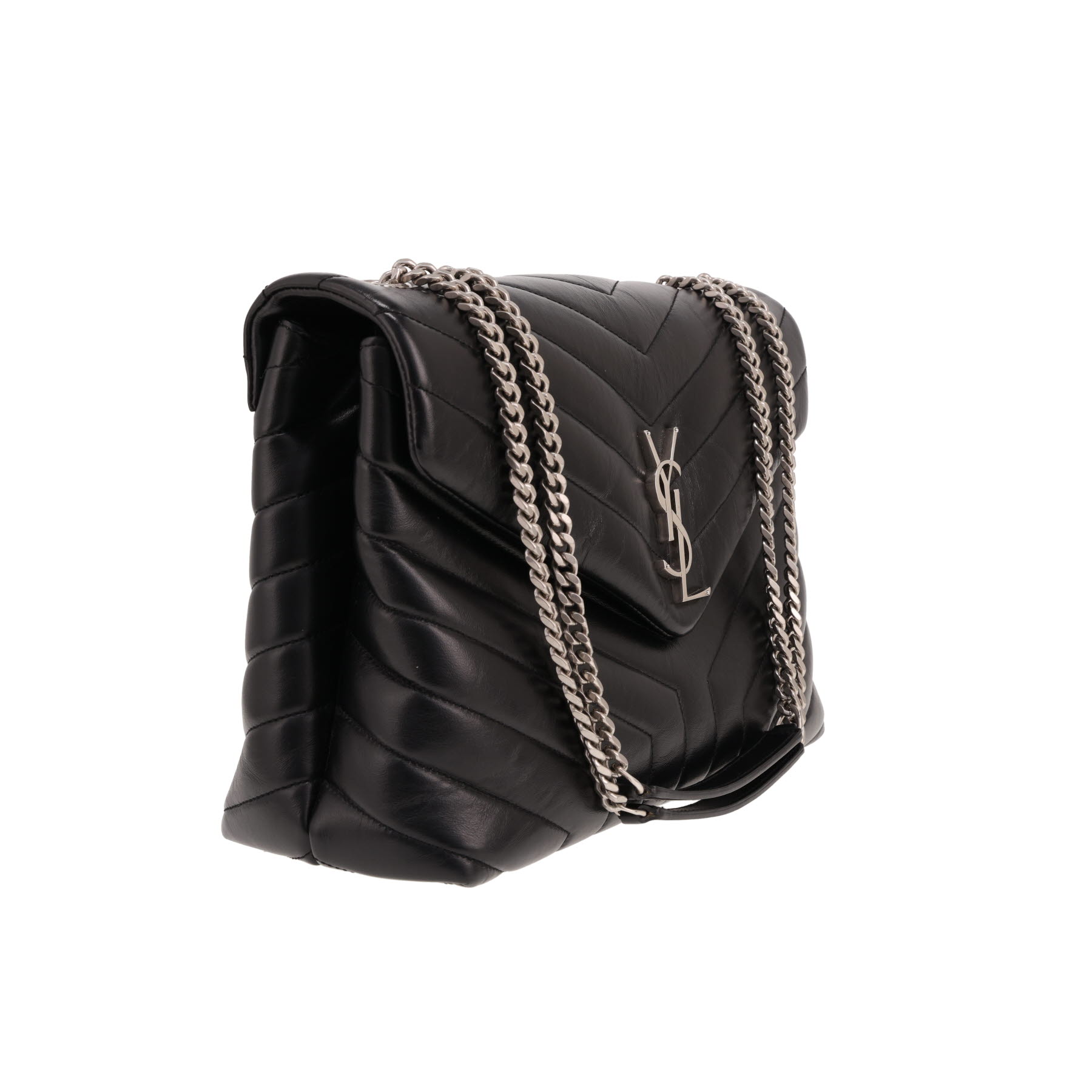 Saint Laurent Loulou medium-sized shoulder bag in black herringbone-quilted leather
