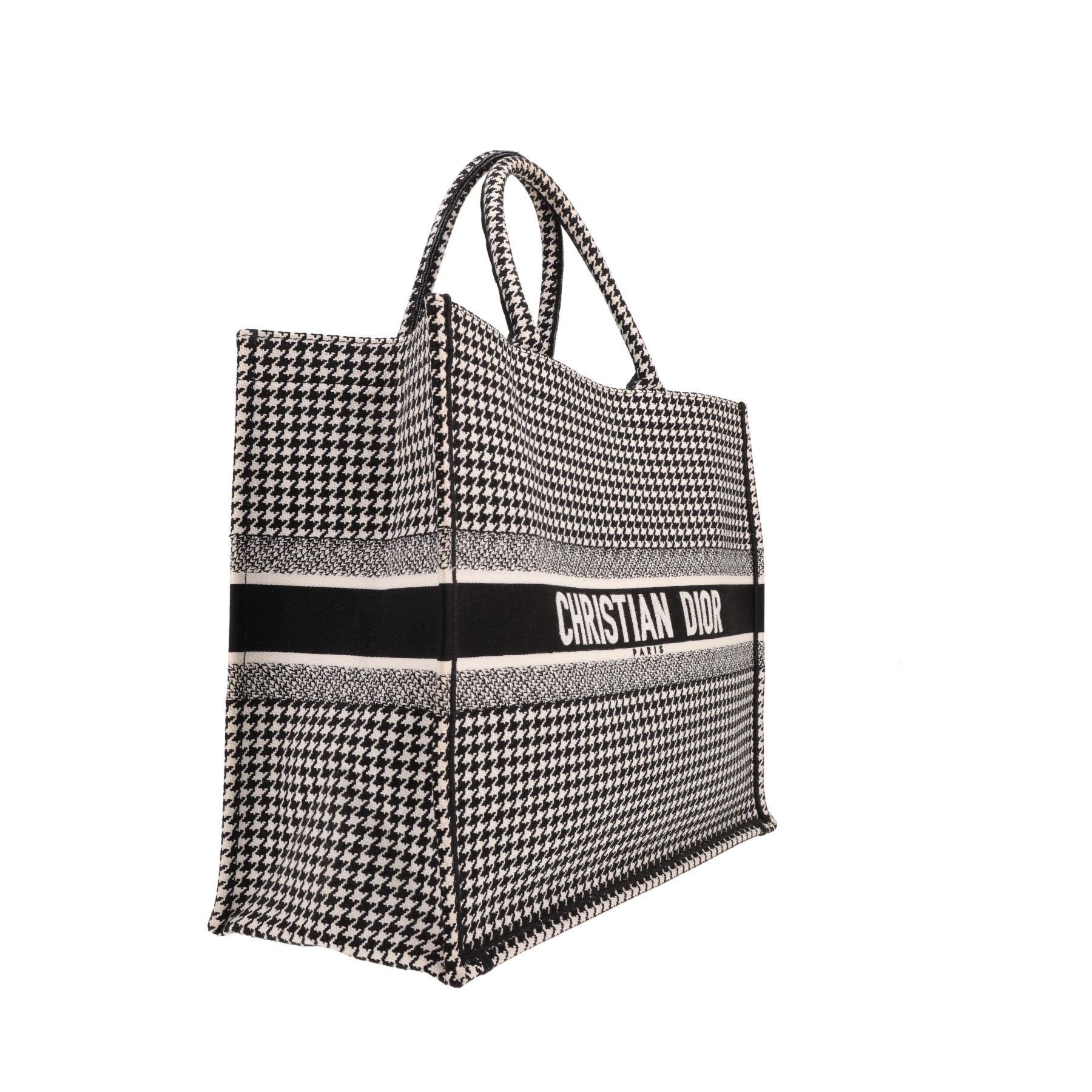 Borsa shopping Dior Book Tote in tela stampata con motivo pied-de-poule Blanc e Noir
