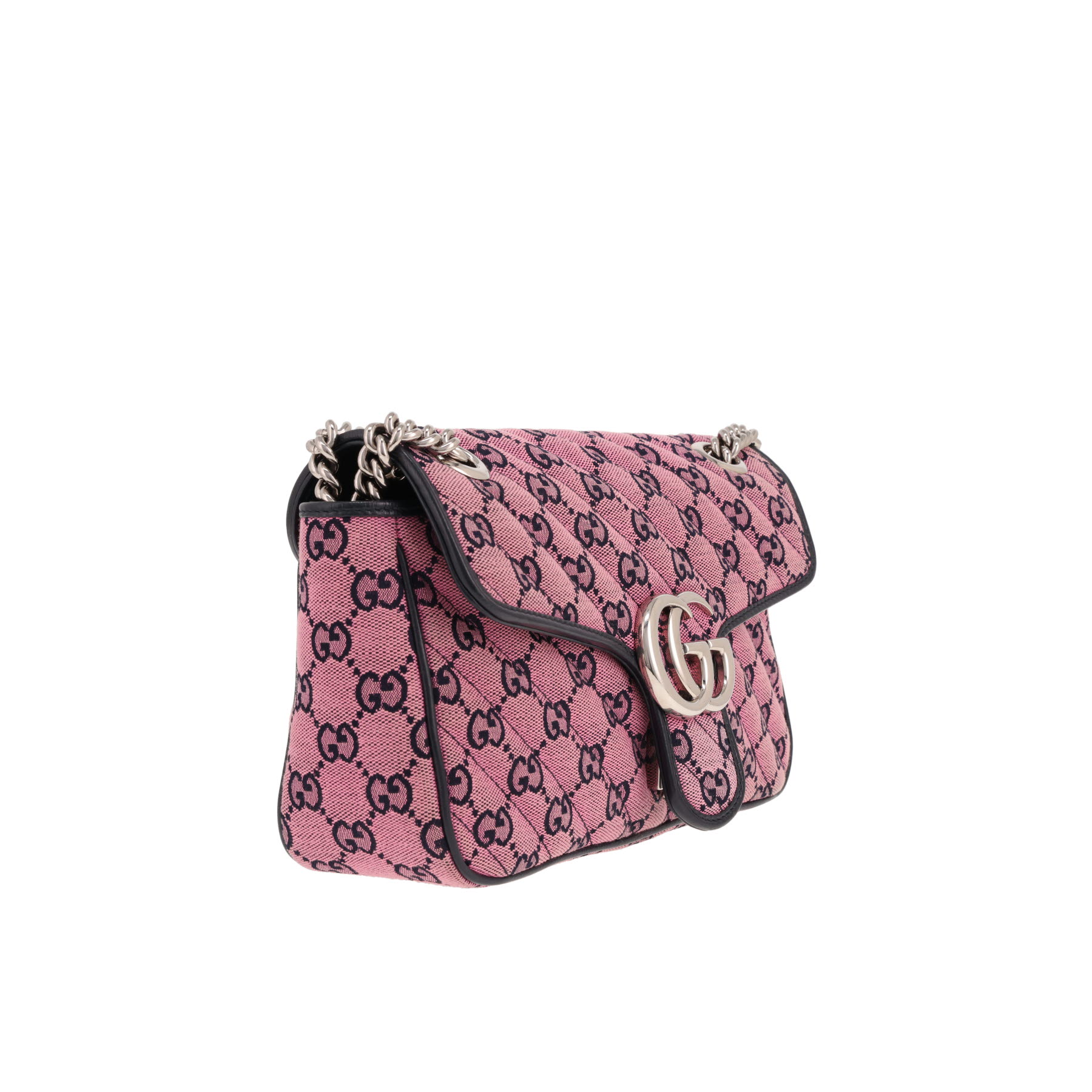 Sac bandoulière Gucci  GG Marmont en toile sûpreme GG rose et cuir bleu-marine