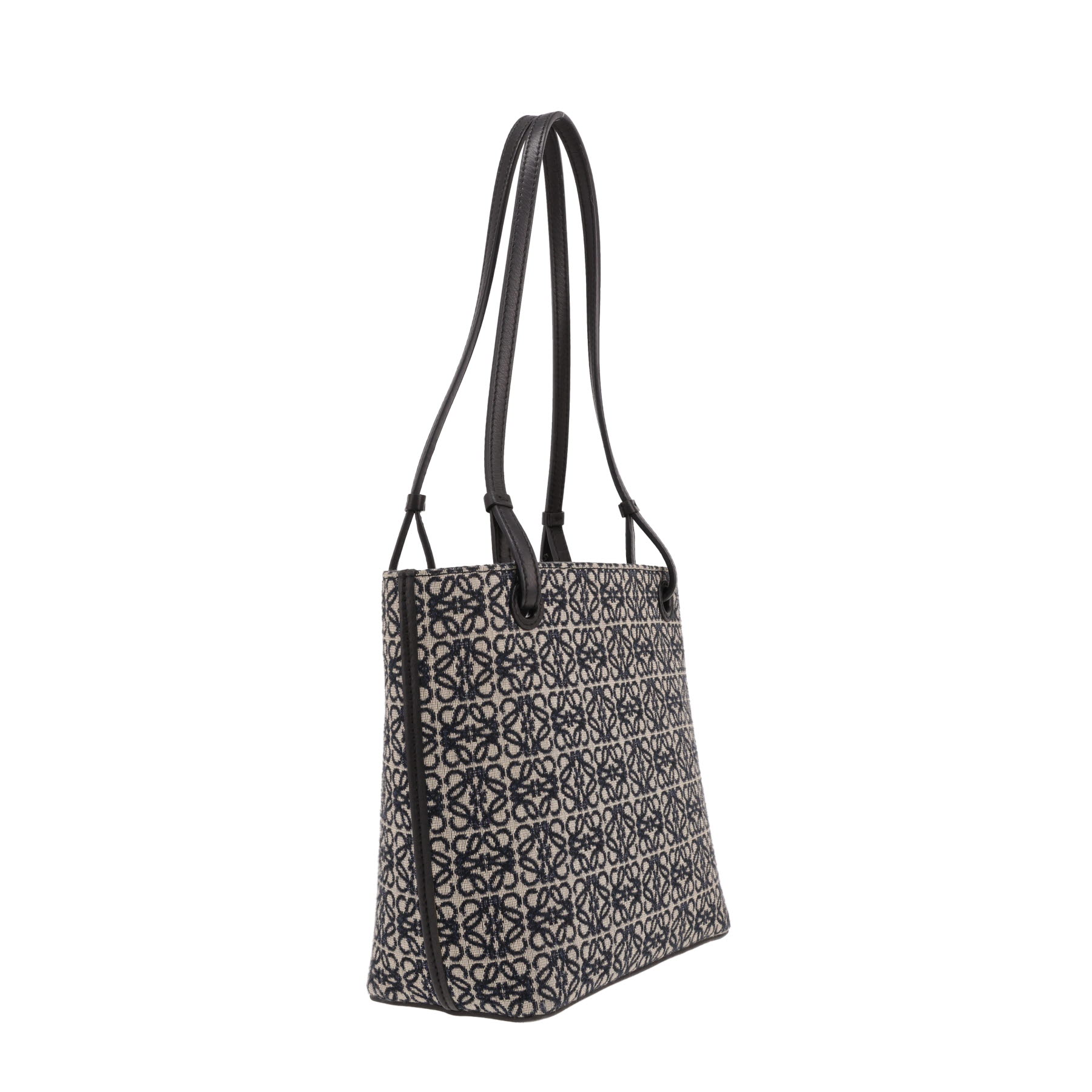 Sac cabas Loewe   en toile siglée noire et blanche et cuir noir