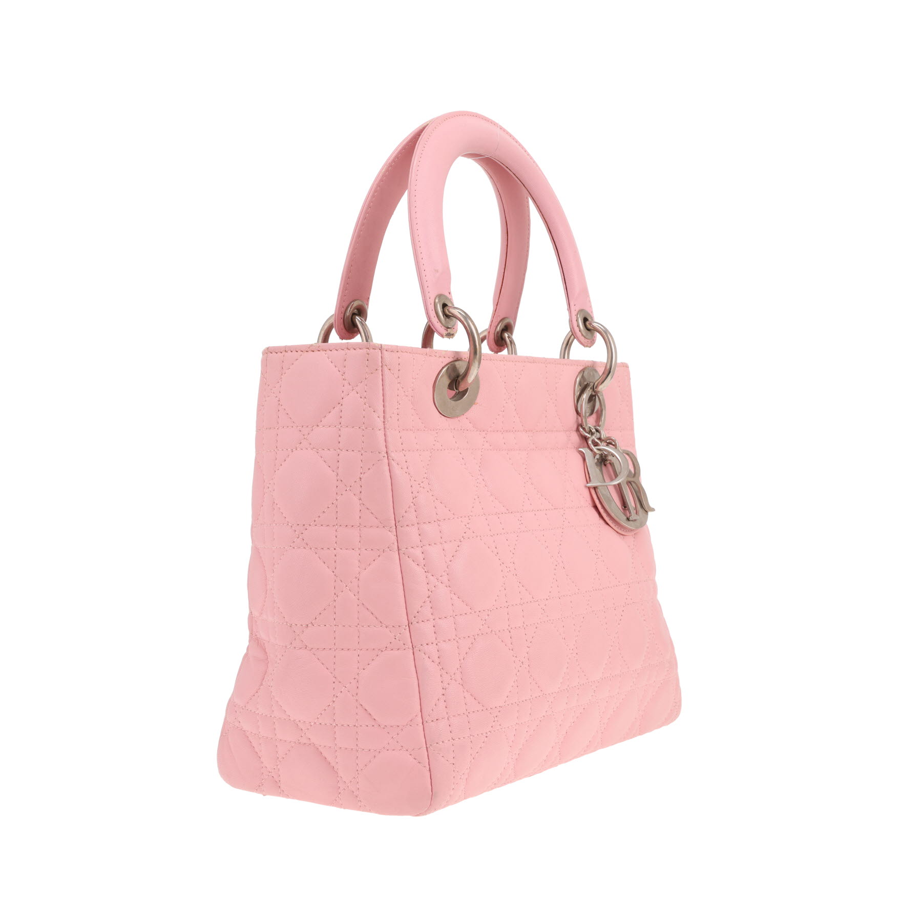 Bolso Dior «Lady Dior» de piel con relieve de mimbre en color rosa