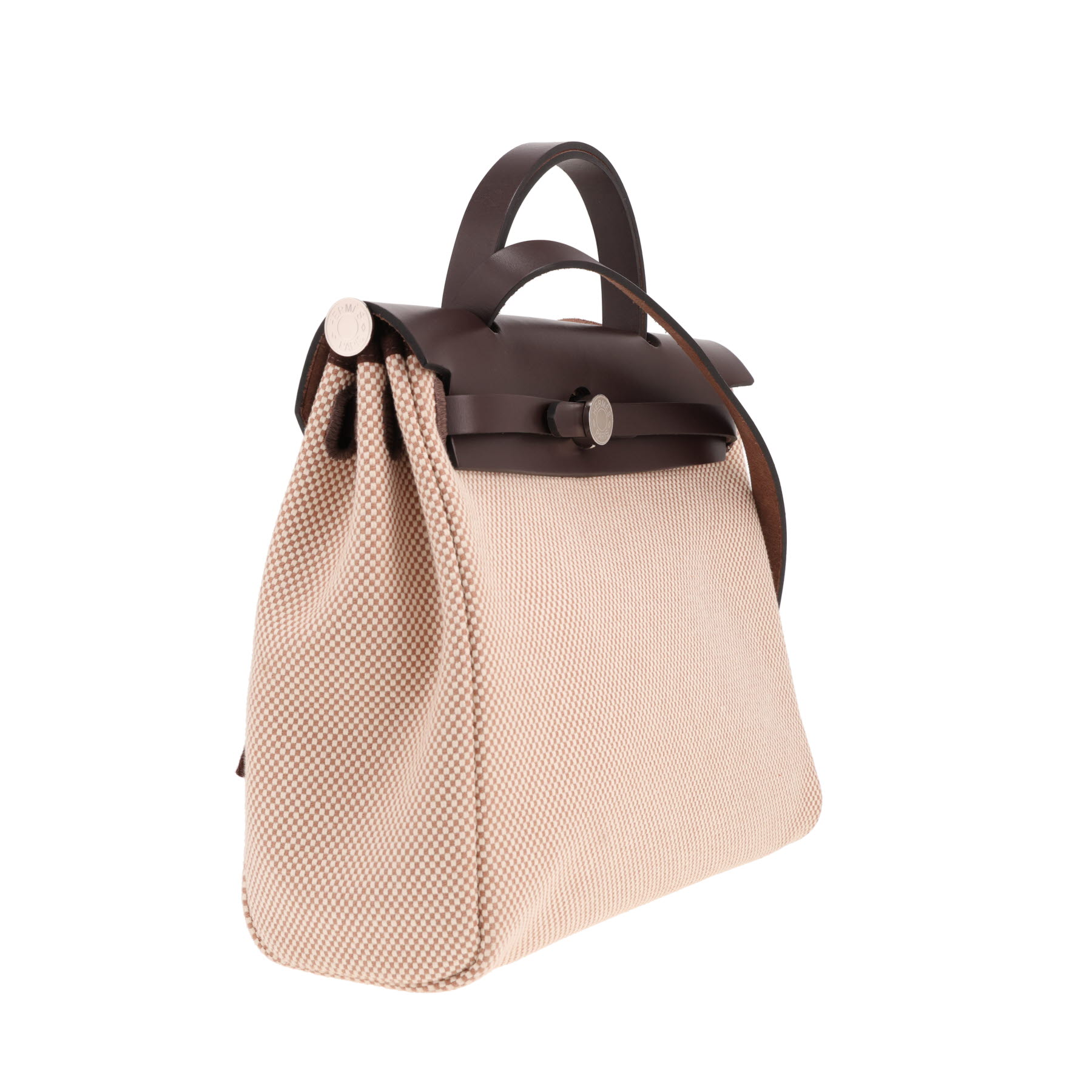 Borsa Hermès Herbag in tela grezza e pelle marrone