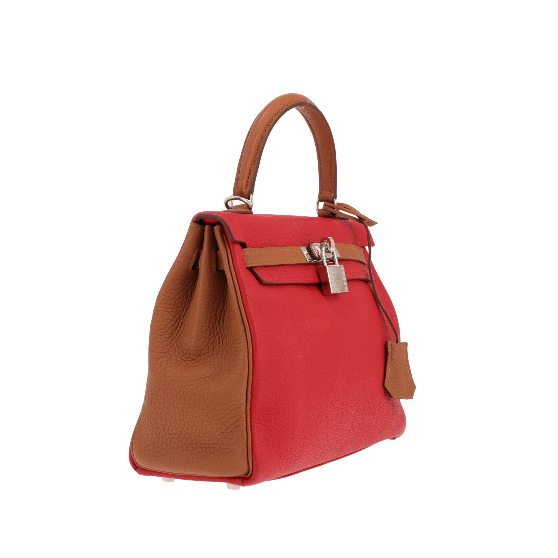 Sac à main Hermès  Kelly 25 cm en cuir togo rouge et gold