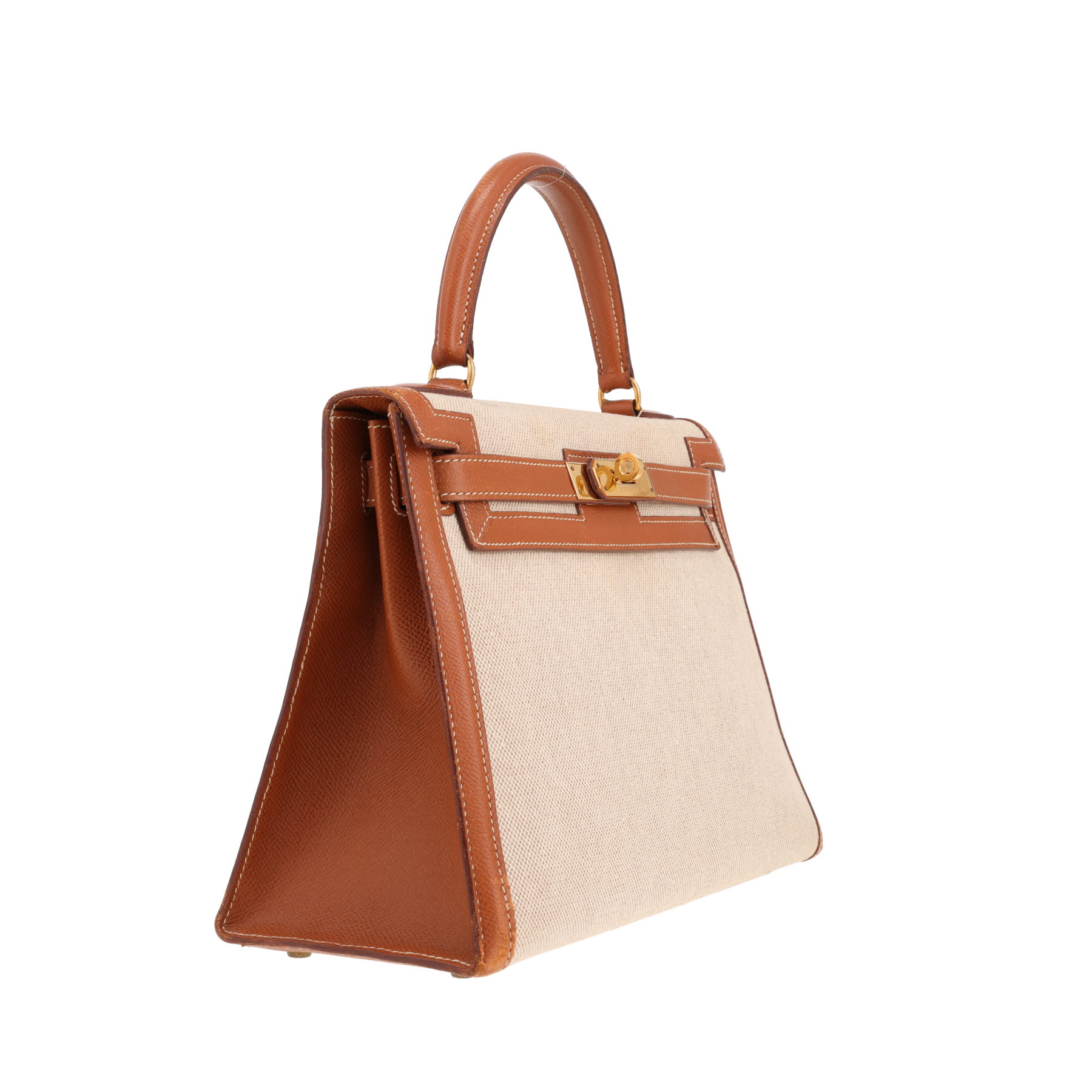 Borsa Hermès Kelly da 28 cm in pelle Courchevel Gold e tela beige