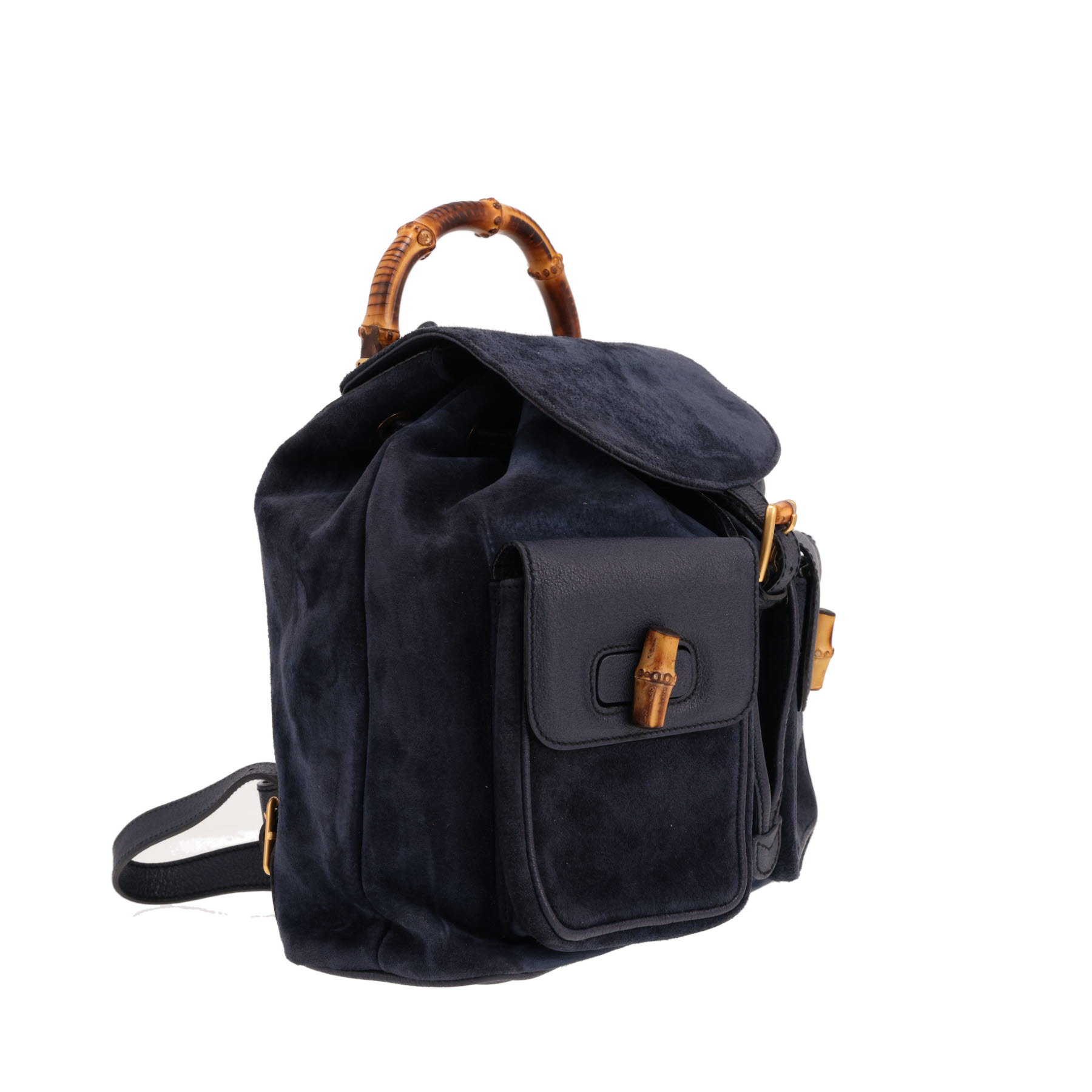 Sac à dos Gucci  Bamboo Backpack en Veau velours bleu et cuir bleu