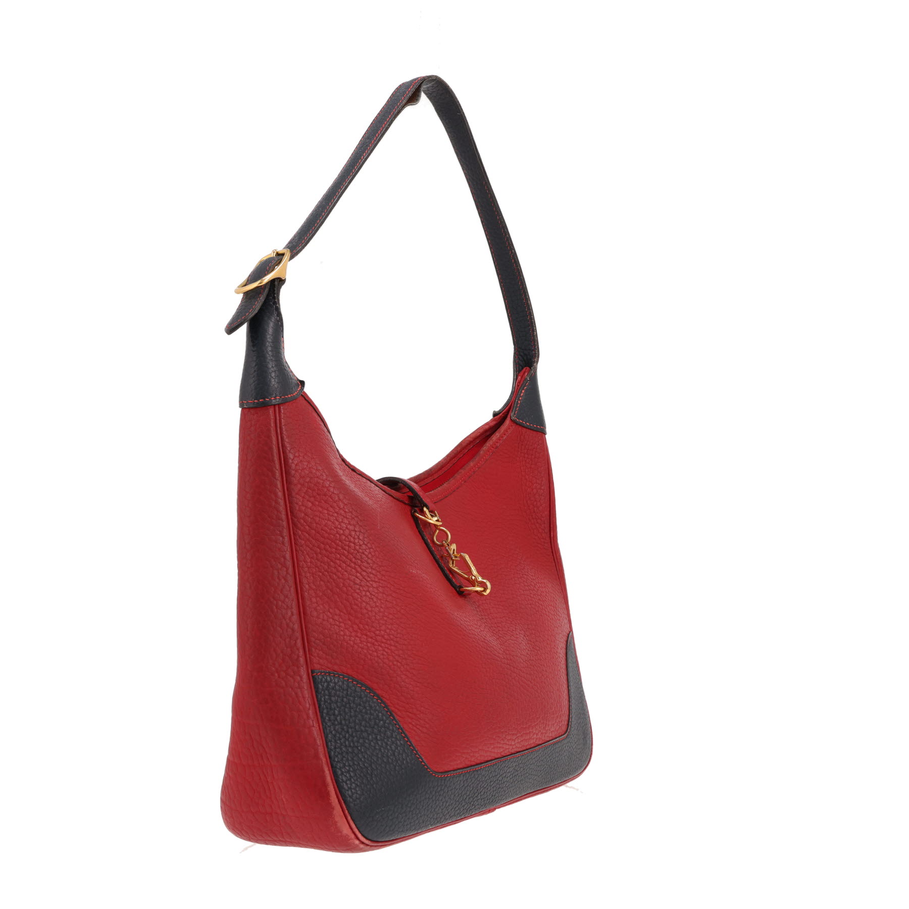 Hermès shoulder or handbag  Trim in two-tone red and Bleu Marine grained leather
