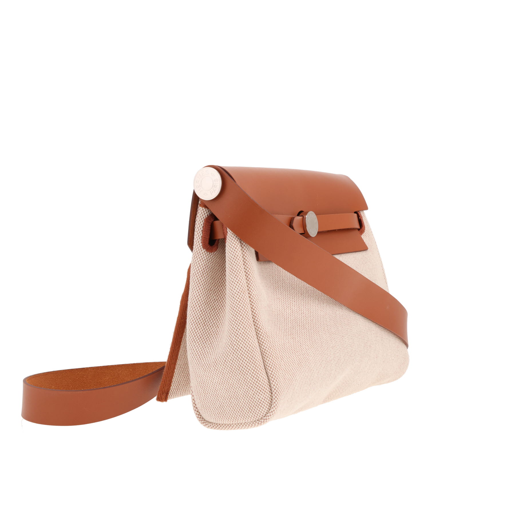 Sac bandoulière Hermès  Mini Herbag en toile beige et cuir gold