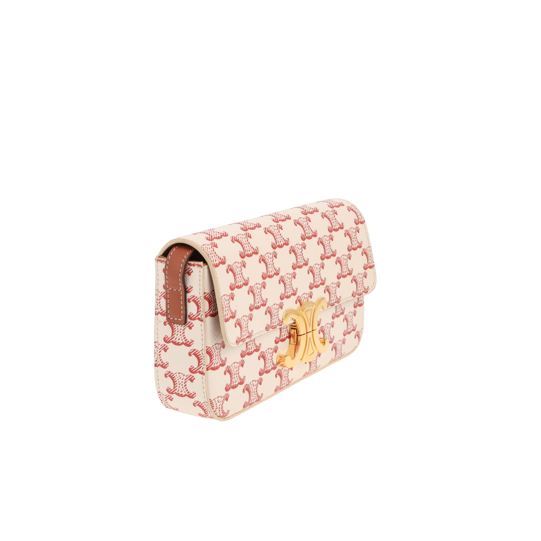 Borsa Celine “Claude” in tela Triomphe bianca e rossa e pelle marrone
