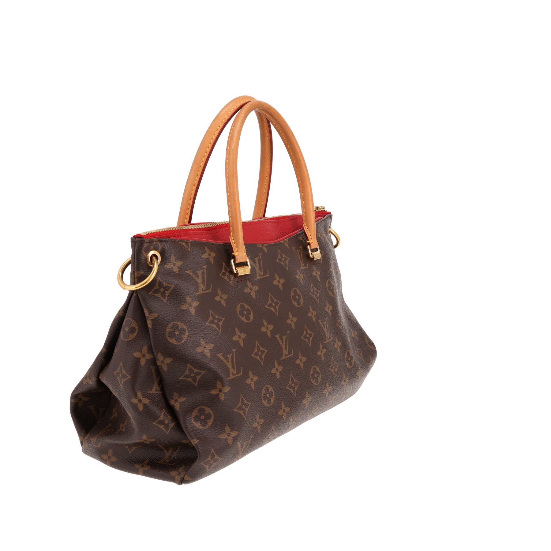 Borsa Louis Vuitton Pallas in tela Monogram marrone e pelle rossa