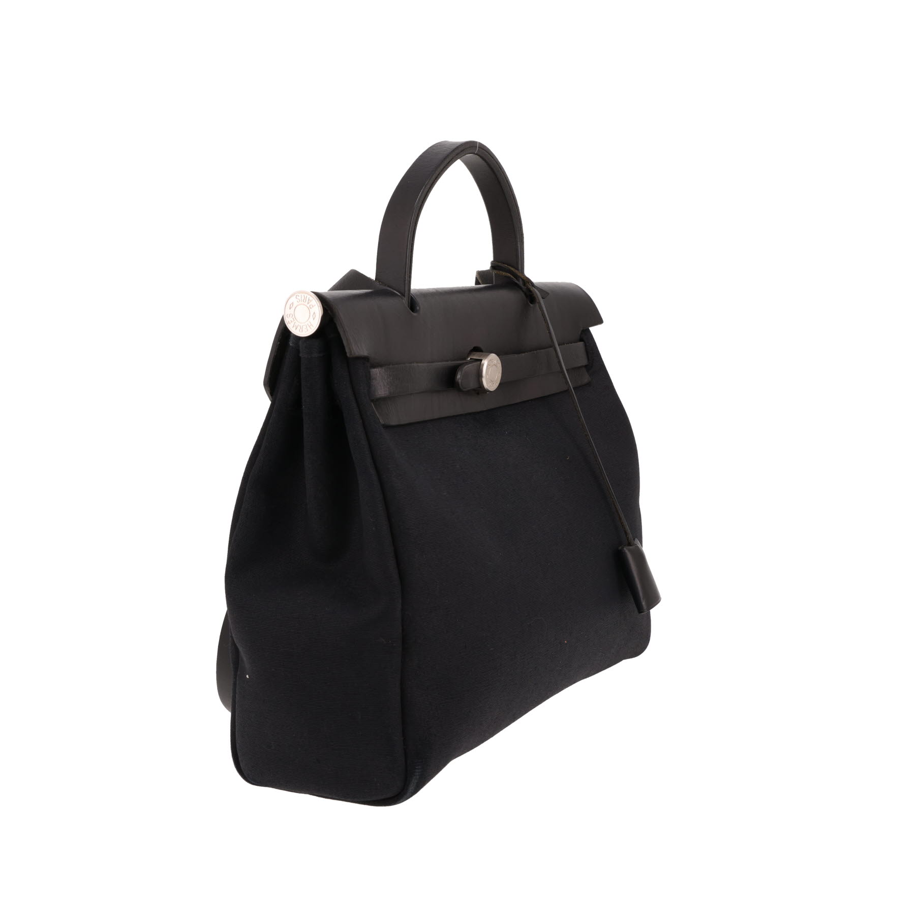 Sac à main Hermès  Herbag en toile noire et cuir noir