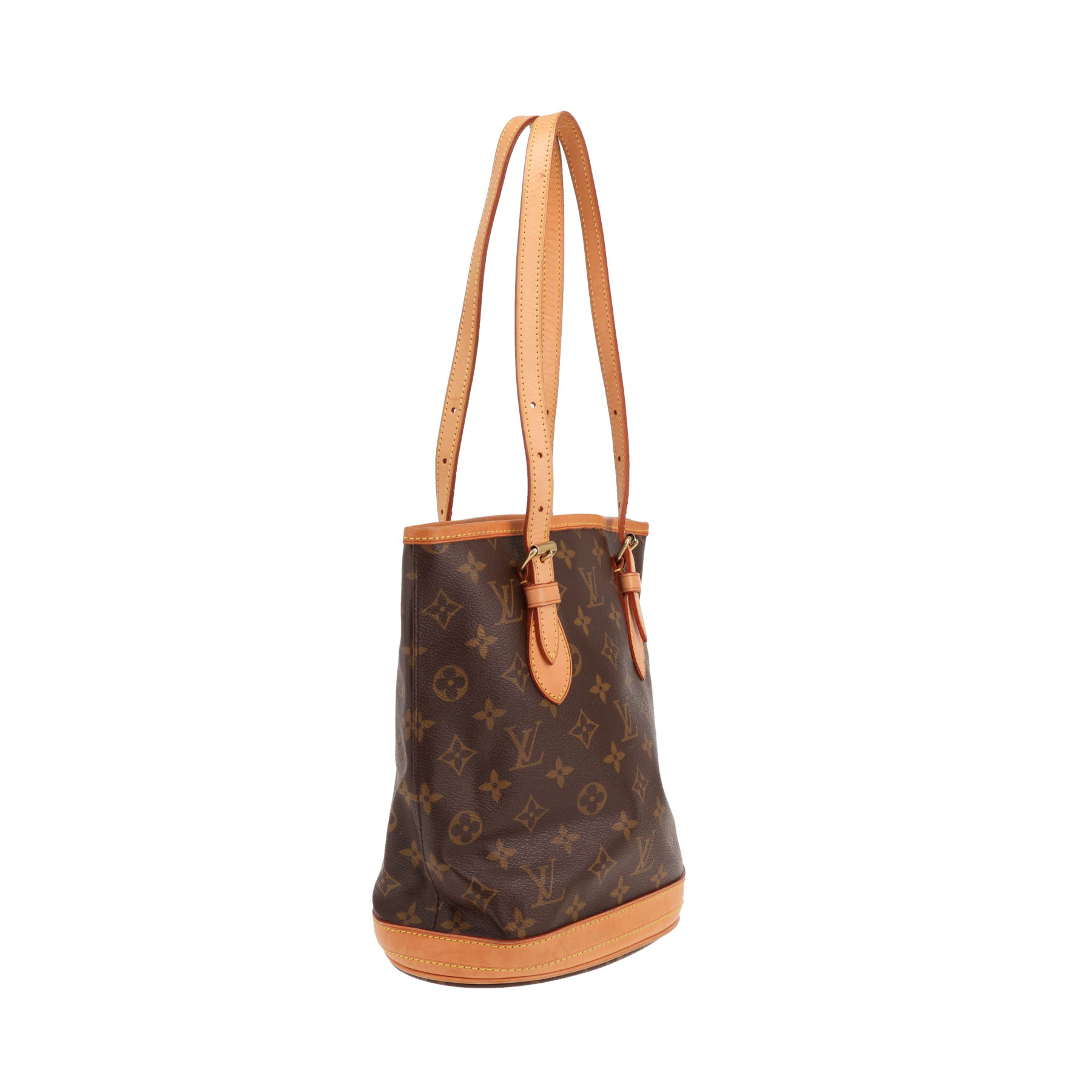 Bolso de mano Louis Vuitton «Bucket» de lona Monogram marrón y piel natural