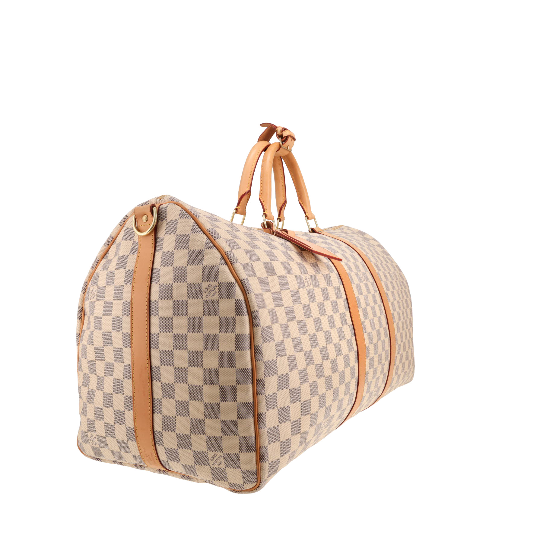 Sac de voyage Louis Vuitton  Keepall 55 en toile damier azur et cuir naturel